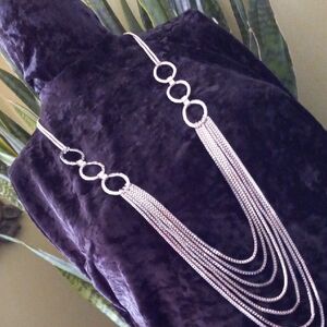Silver Layered Necklace with Circle Accents 34-42